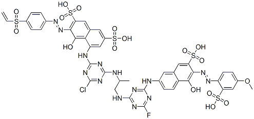 2,7-Naphthalenedisulfonic acid, 5-4-chloro-6-2-4-fluoro-6-5-hydroxy-6-(4-methoxy-2-sulfophenyl)azo-7-sulfo-2-naphthalenylamino-1,3,5-triazin-2-ylamino-1-methylethylamino-1,3,5-triazin-2-ylamino-3-4-(ethenylsulfonyl)phenylazo-4-hydroxy-, sodium salt