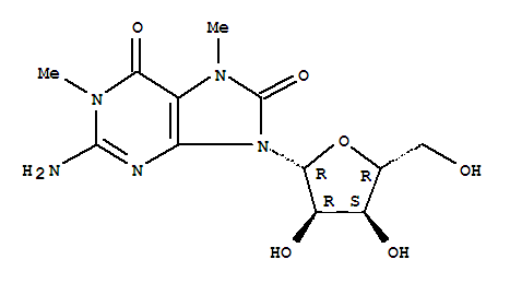 2-amino-1,7-dimethyl-9-pentofuranosyl-7,9-dihydro-1H-purine-6,8-dione