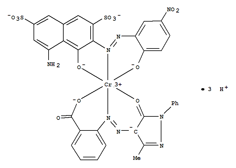 Chromate(3-),[5-amino-4-(hydroxy-kO)-3-[2-[2-(hydroxy-kO)-5-nitrophenyl]diazenyl-kN1]-2,7-naphthalenedisulfonato(4-)][2-[2-[4,5-dihydro-3-methyl-5-(oxo-kO)-1-phenyl-1H-pyrazol-4-yl]diazenyl-kN1]benzoato(2-)-kO]-, hydrogen (1:3)