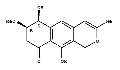 9H-Naphtho[2,3-c]pyran-9-one,1,6,7,8-tetrahydro-6,10-dihydroxy-7-methoxy-3-methyl-, (6S-cis)- molecular structure